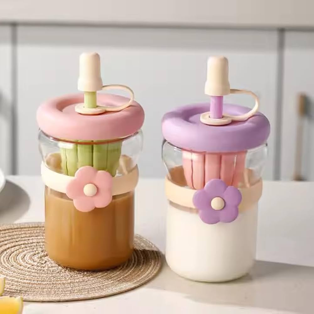 Flower Glass Sipper Bottle