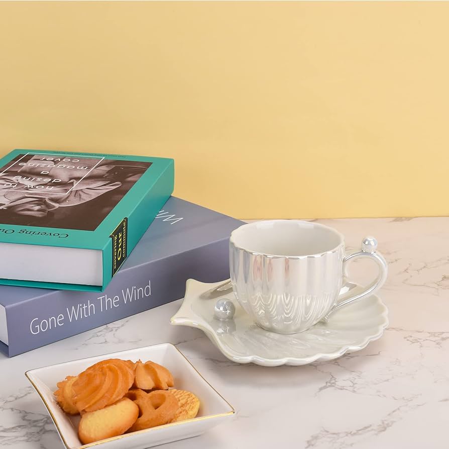 Pearl Glow Ceramic Cup & Saucer