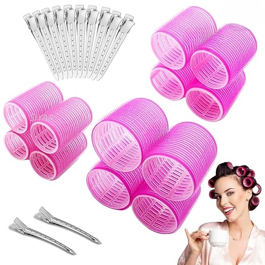 Hair Rollers & Hair Clips Set (12 pcs Curlers +12 PCs Hair Clips)