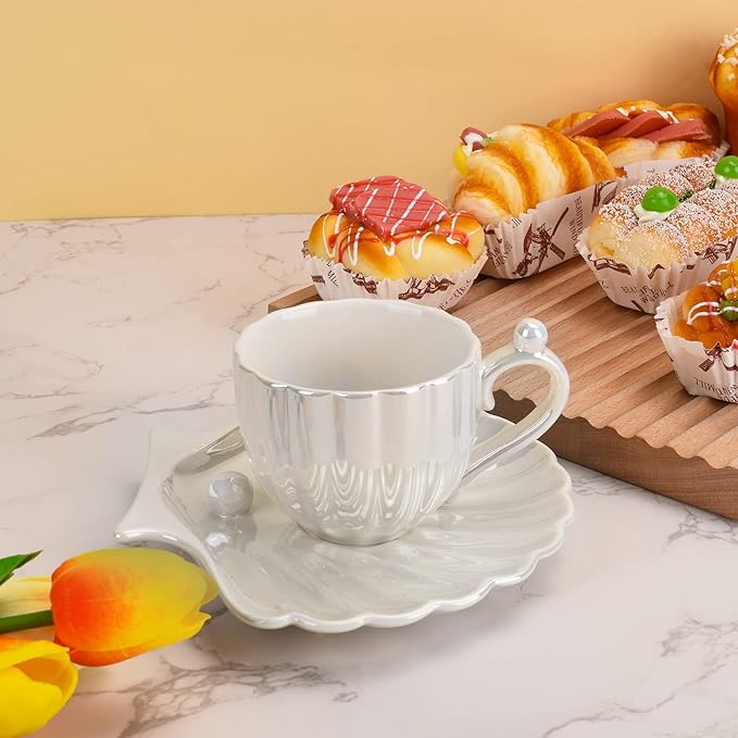 Pearl Glow Ceramic Cup & Saucer