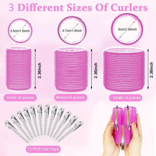 Hair Rollers & Hair Clips Set (12 pcs Curlers +12 PCs Hair Clips)