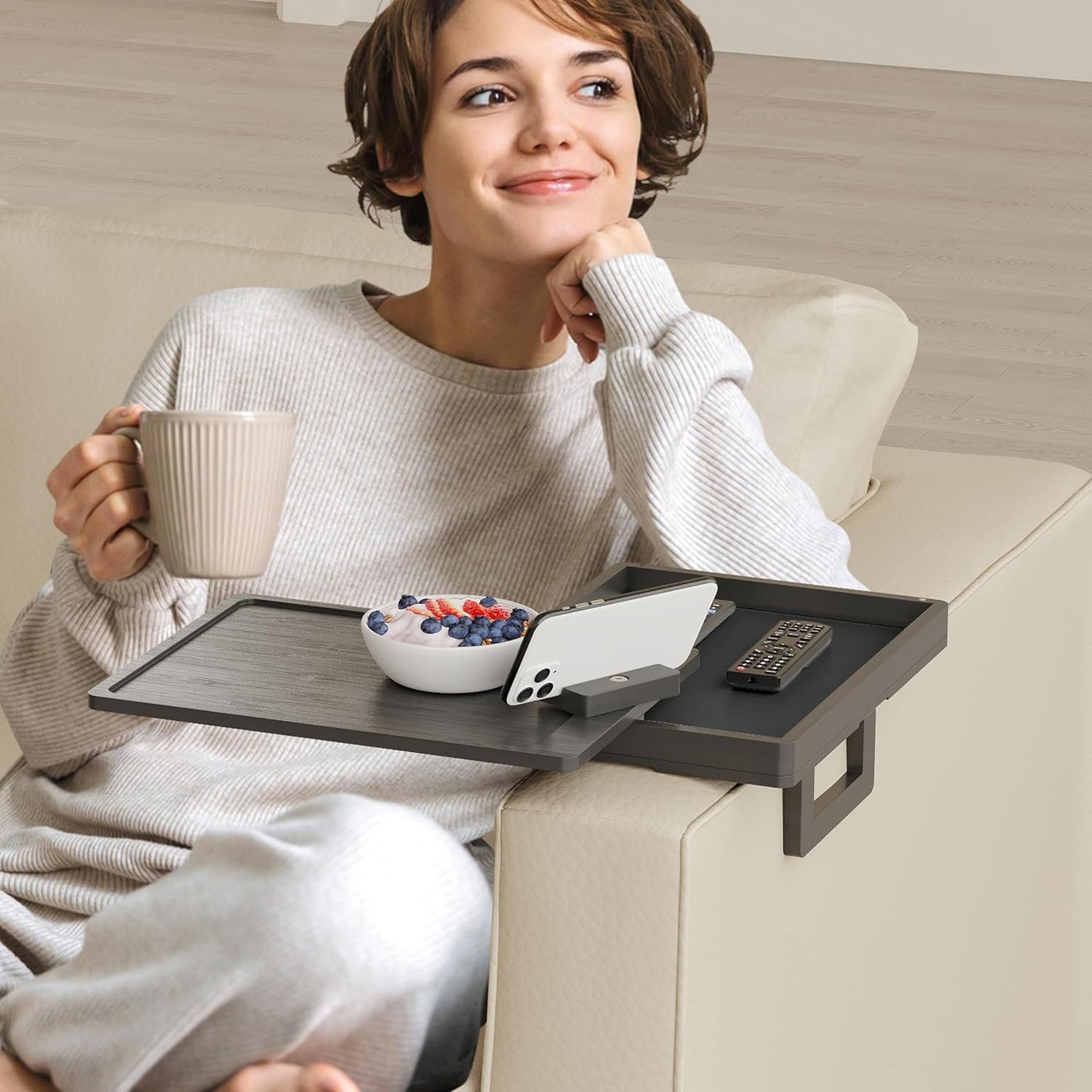 Sofa Arm Table with Storage Box