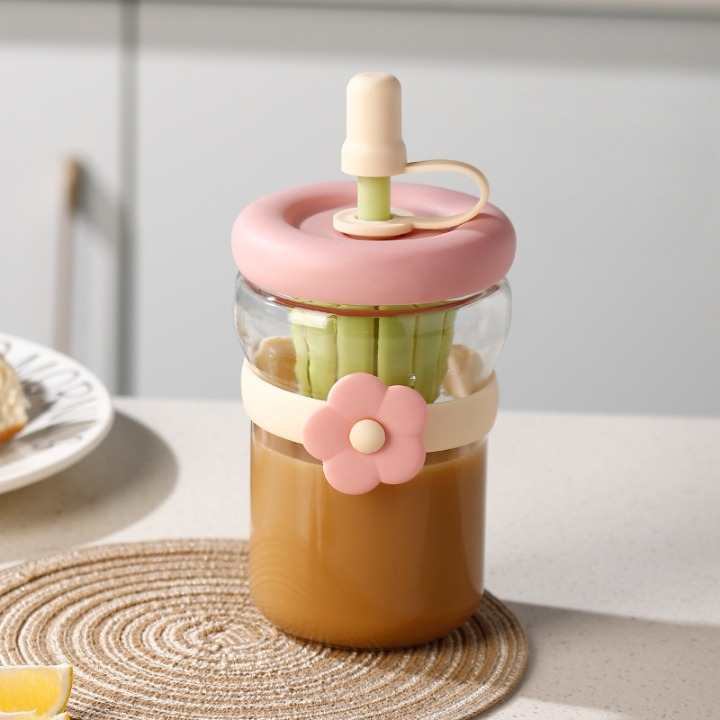 Flower Glass Sipper Bottle
