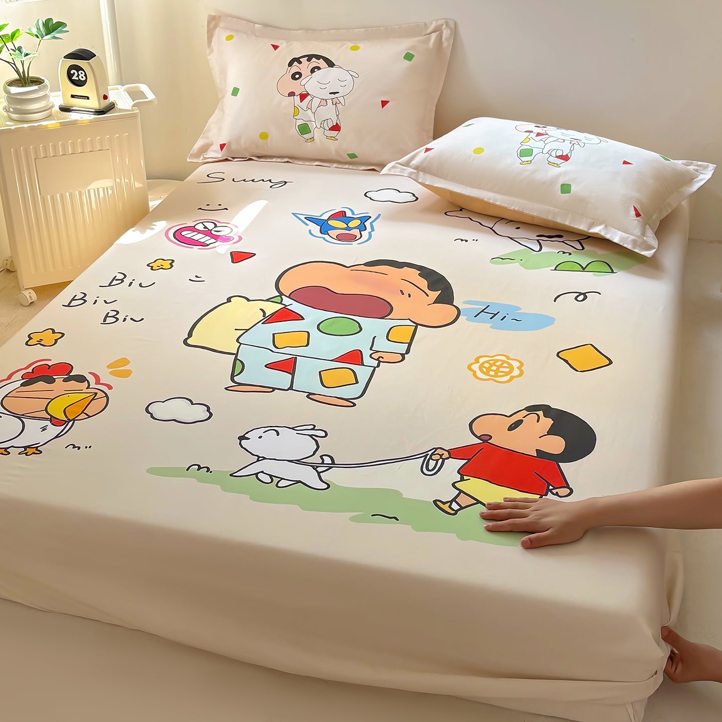 Shinchan & Shiro Bedsheet (king size)
