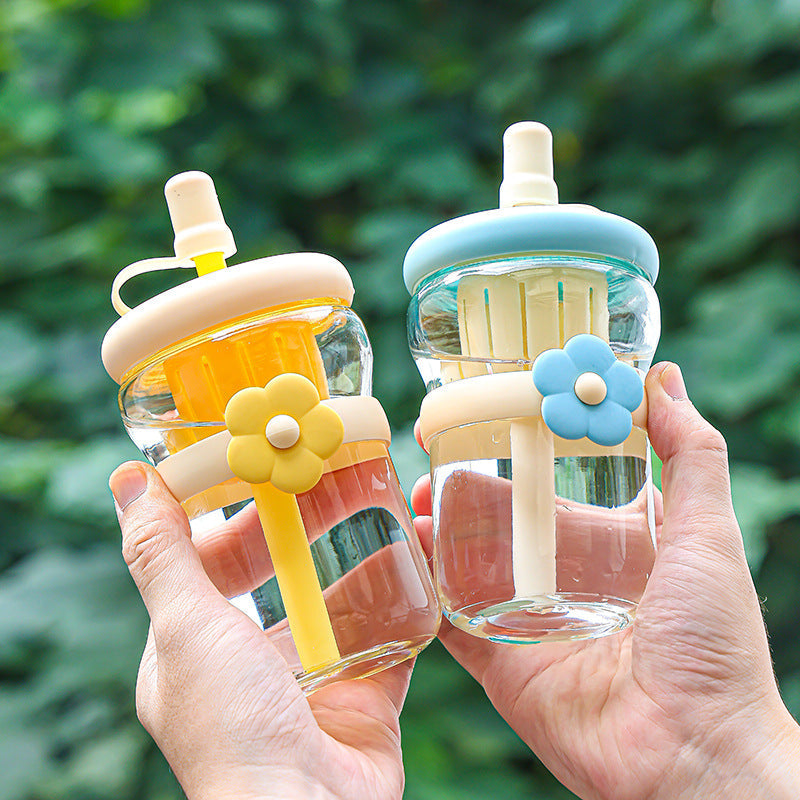 Flower Glass Sipper Bottle