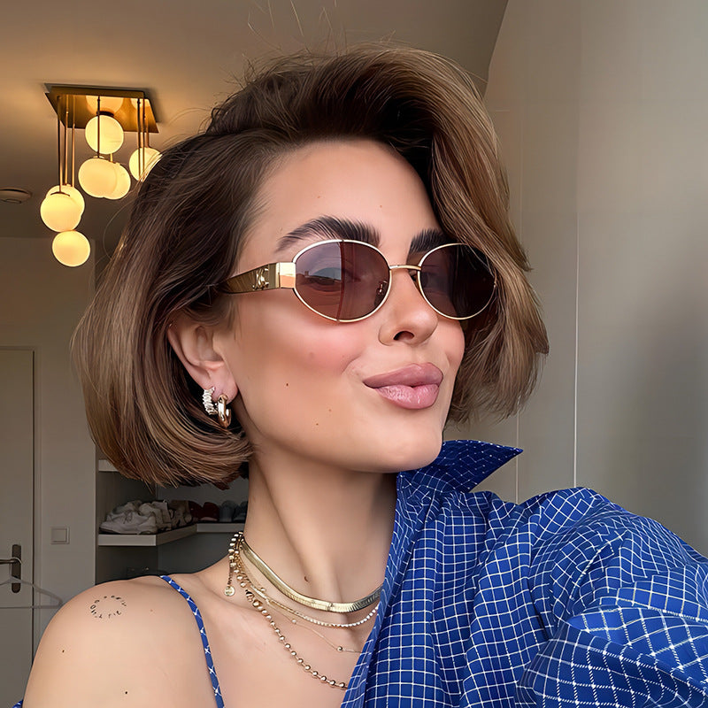 Gold Retro Oval Sunglasses