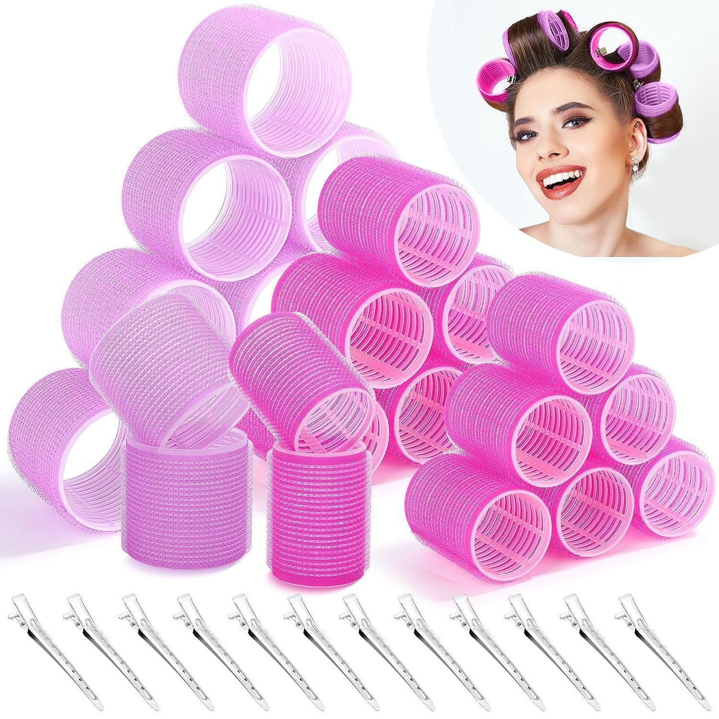 Hair Rollers & Hair Clips Set (12 pcs Curlers +12 PCs Hair Clips)