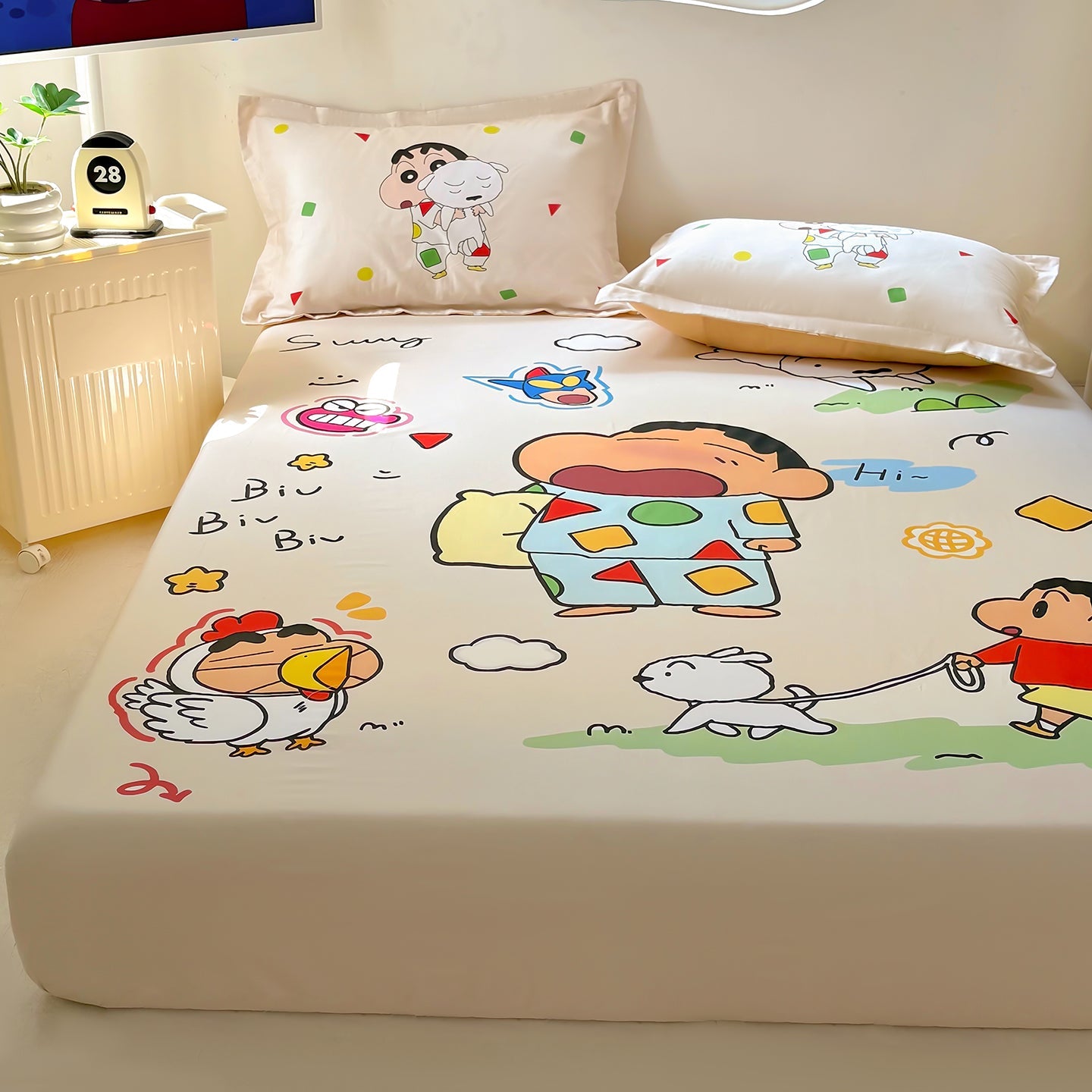 Shinchan & Shiro Bedsheet (king size)