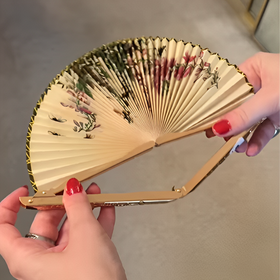 Golden Blossom Folding Fan