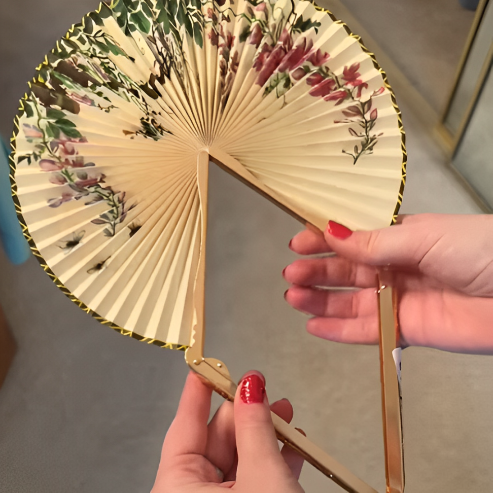 Golden Blossom Folding Fan