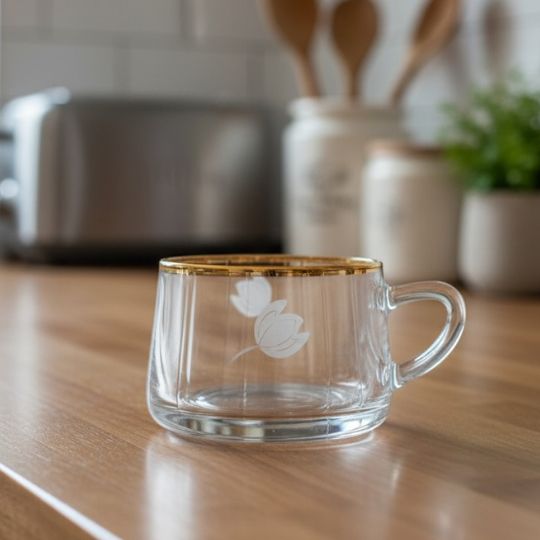 Gold-Rimmed Glass Teacup