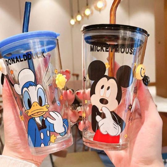 Mickey Mouse & Duck Glass Cup