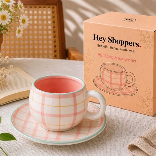 Plaid Ceramic Cup & Saucer