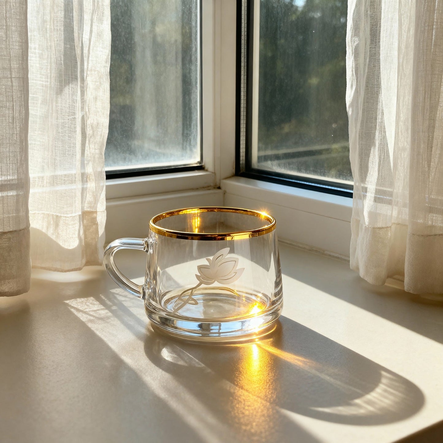 Gold-Rimmed Glass Teacup