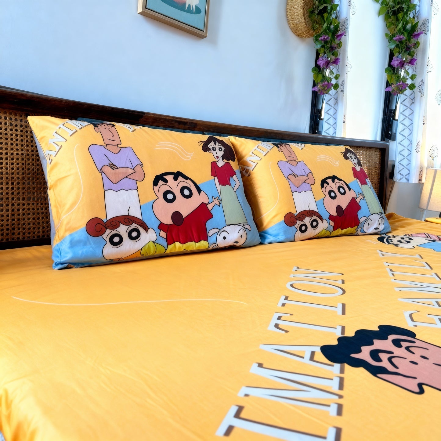Shinchan Family Bedsheet Set (King Size)