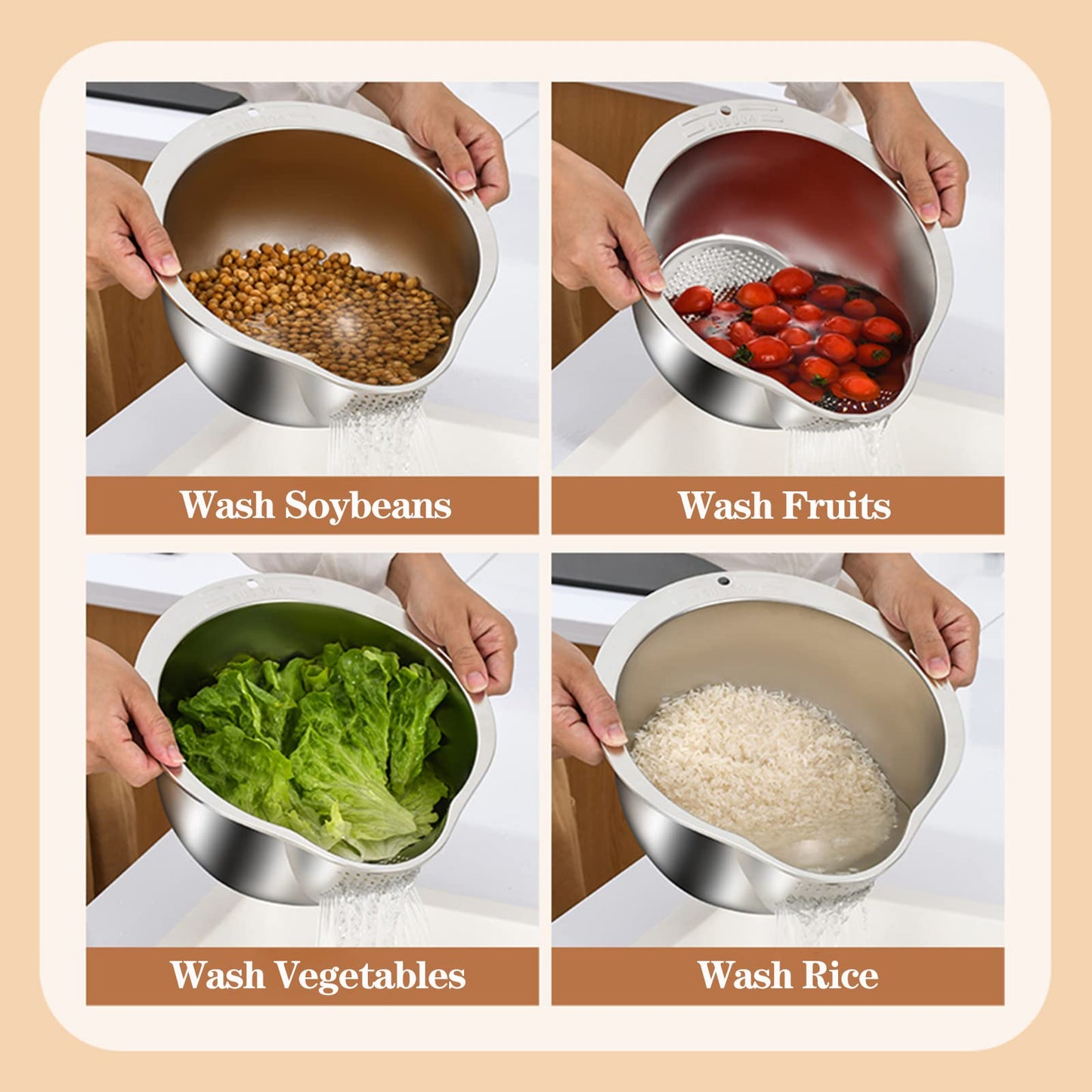 Rice Washing Strainer Bowl