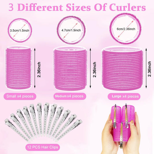 Hair Rollers & Hair Clips Set (12 pcs Curlers +12 PCs Hair Clips)