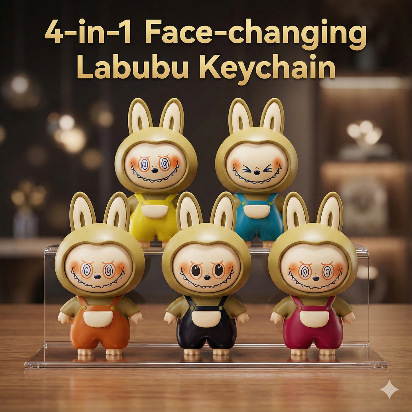 4-in-1 Face-Changing Labubu Keychain