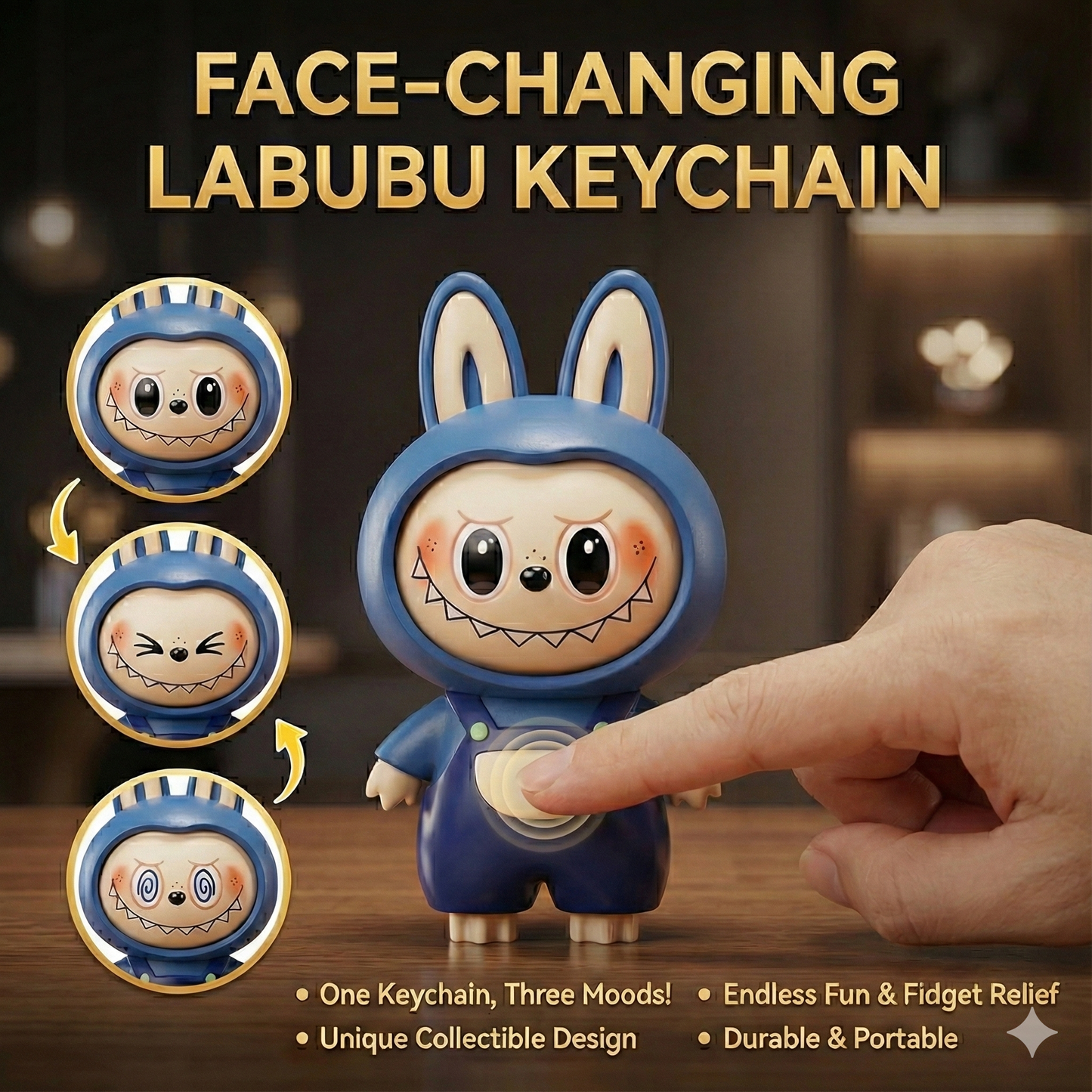 4-in-1 Face-Changing Labubu Keychain