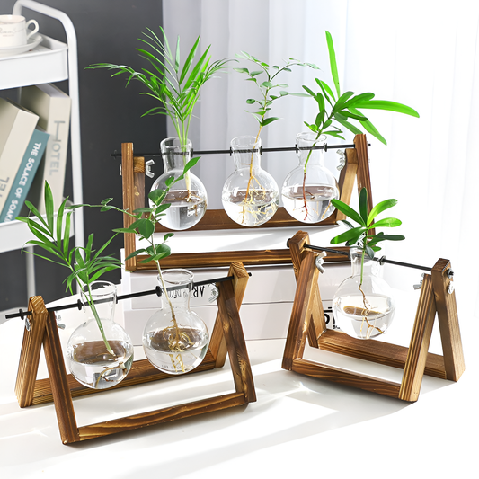Wooden Stand Glass Vase