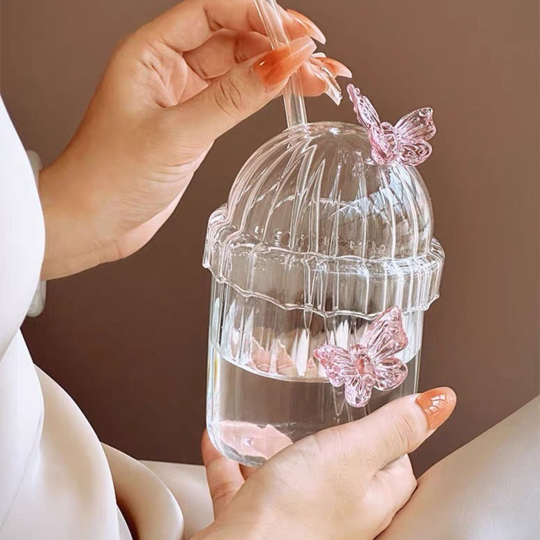 Butterfly Straw Cup With Lid
