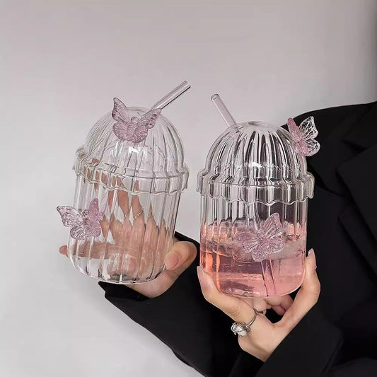 Butterfly Straw Cup With Lid