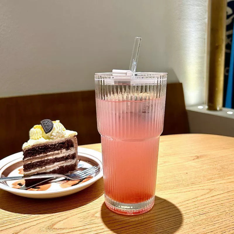 Glass Cup With Straw