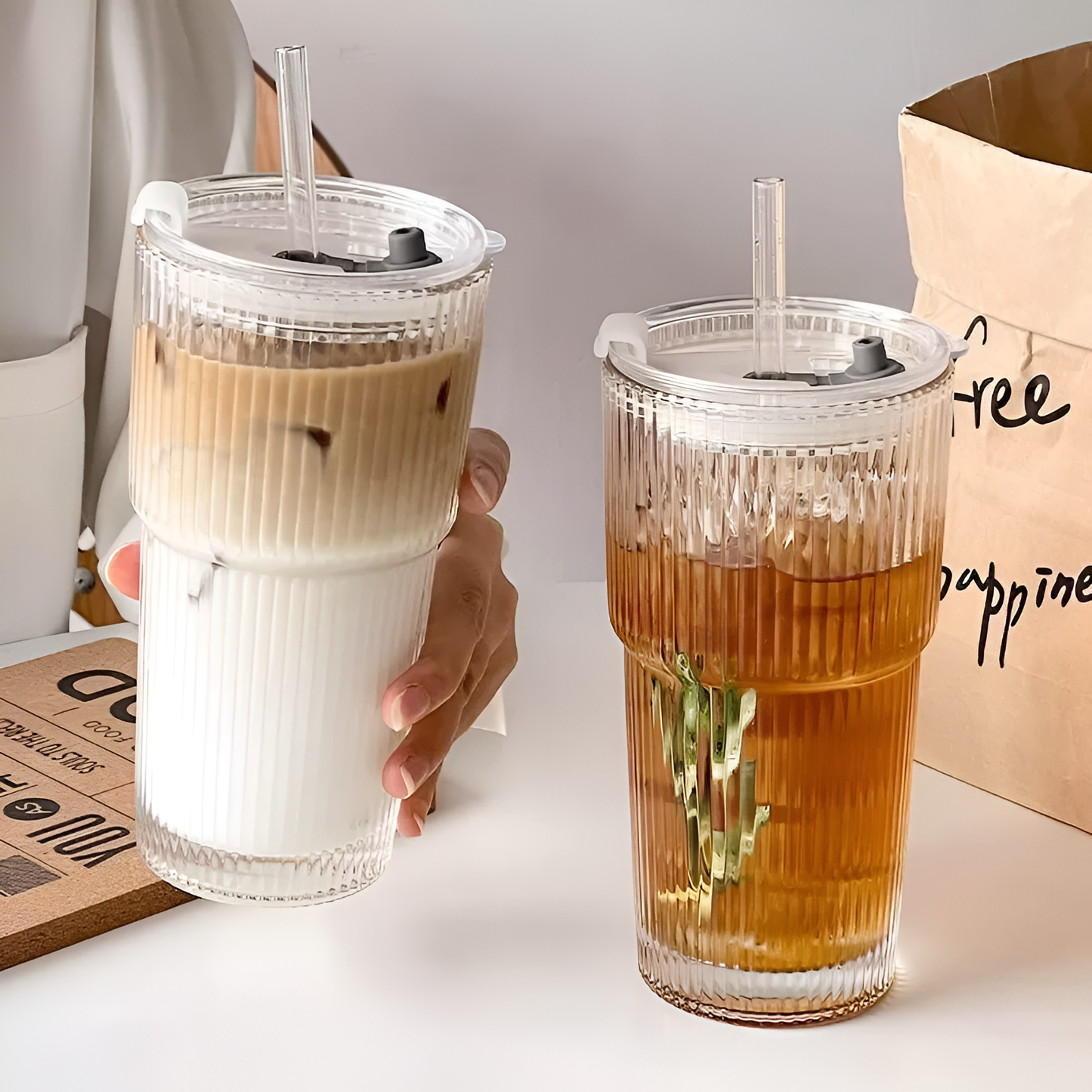 Glass Cup With Straw