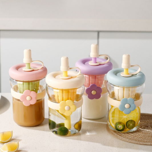Flower Glass Sipper Bottle