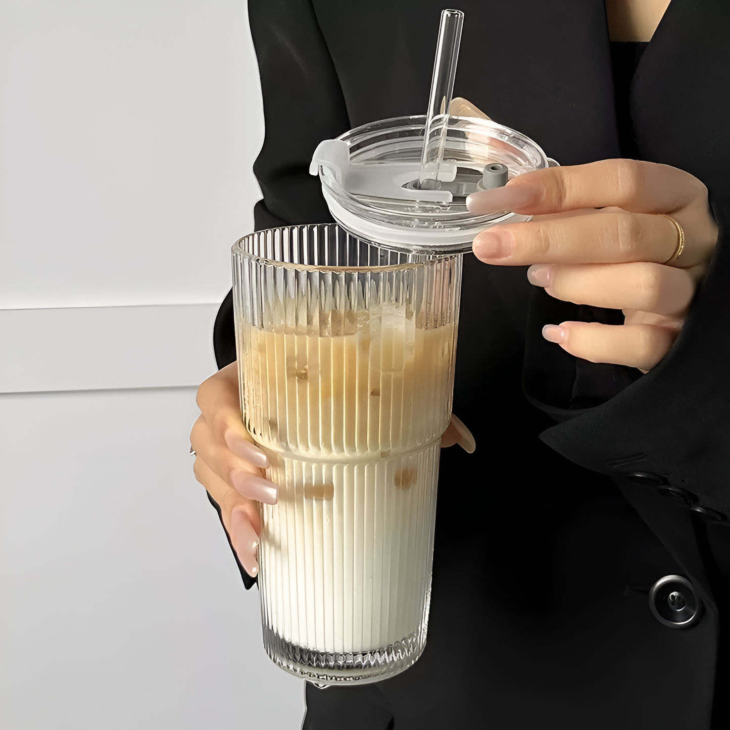 Glass Cup With Straw