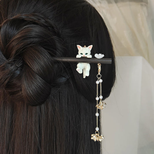 Cat with tassels Hair Stick