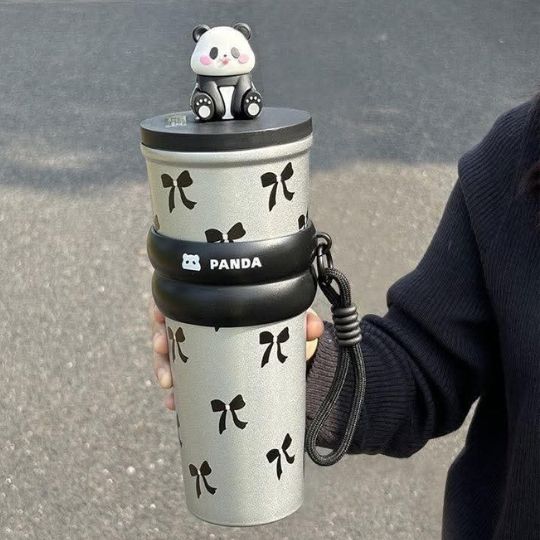 Panda Straw Water Bottle