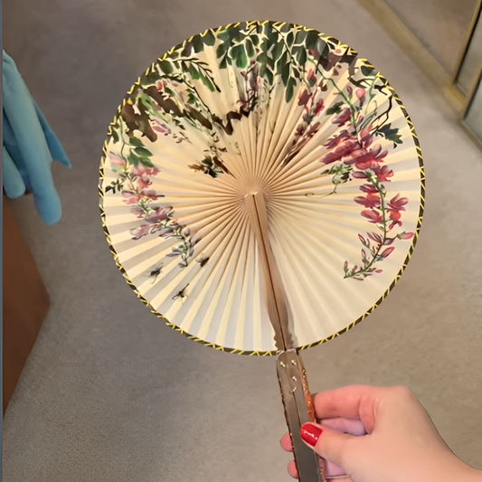 Golden Blossom Folding Fan