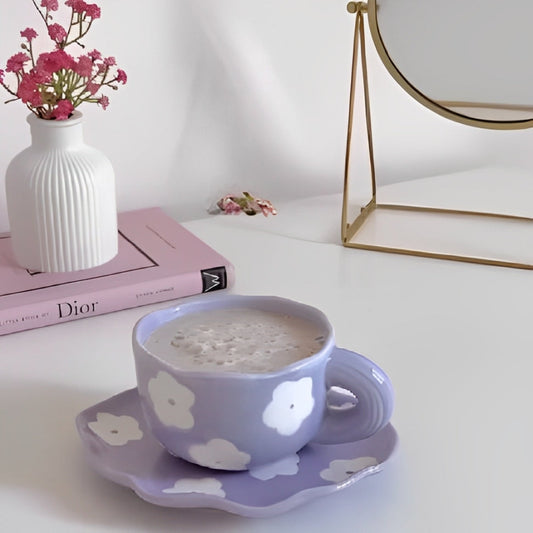 Lilac Flower Ceramic Mug (Cup And Saucer)