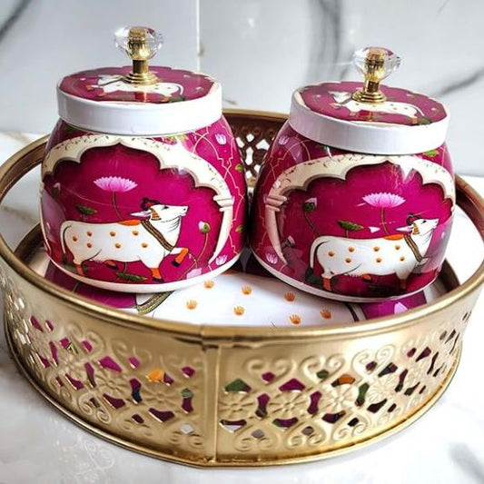 Pichwai Dry Fruit Jar Set