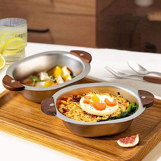 Wooden Handle Steel Bowl