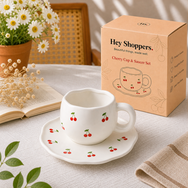 Cherry Ceramic Cup & Saucer